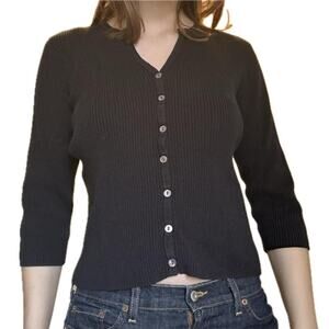Worthington black ribbed button up cardigan with a preppy vibe size large
